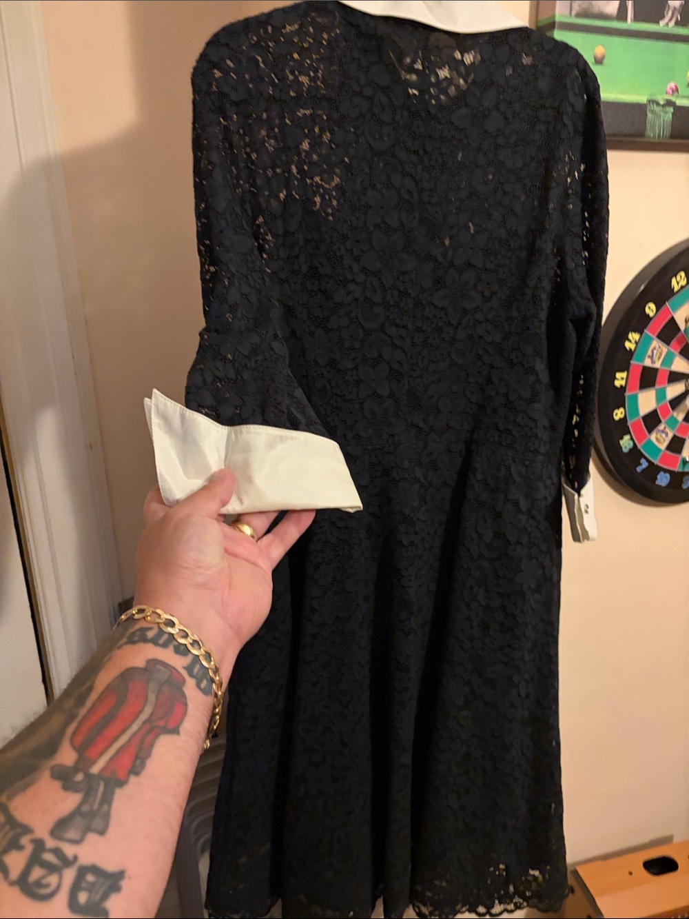 Teri Jon Black Lace Maxi Dress with White Collar and Cuffs - Picture 5 of 16